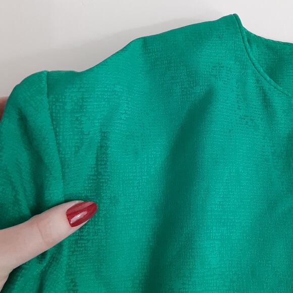 Vintage 80s Secretary Skirt Suit 100% Silk Toggle Front Blazer Set Womens 8 Teal - Picture 8 of 13